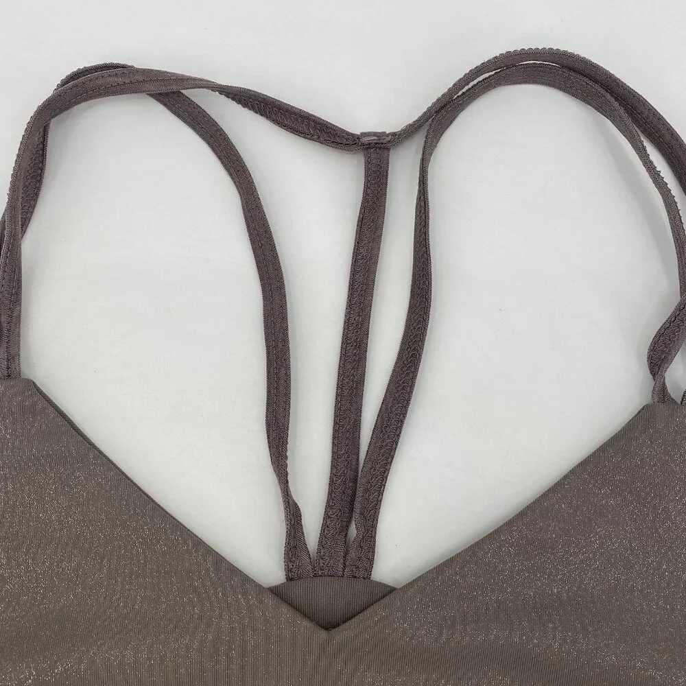 BEYOND YOGA Size Large Twinkle Bra Strappy Racerback in Mocha Brown - Picture 5 of 10